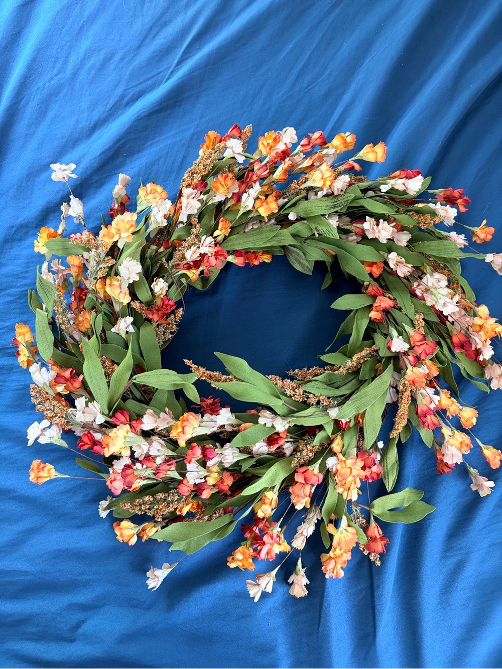 26” Fall Floral Grapevine Wreath Orange Cream Autumn Door Decor